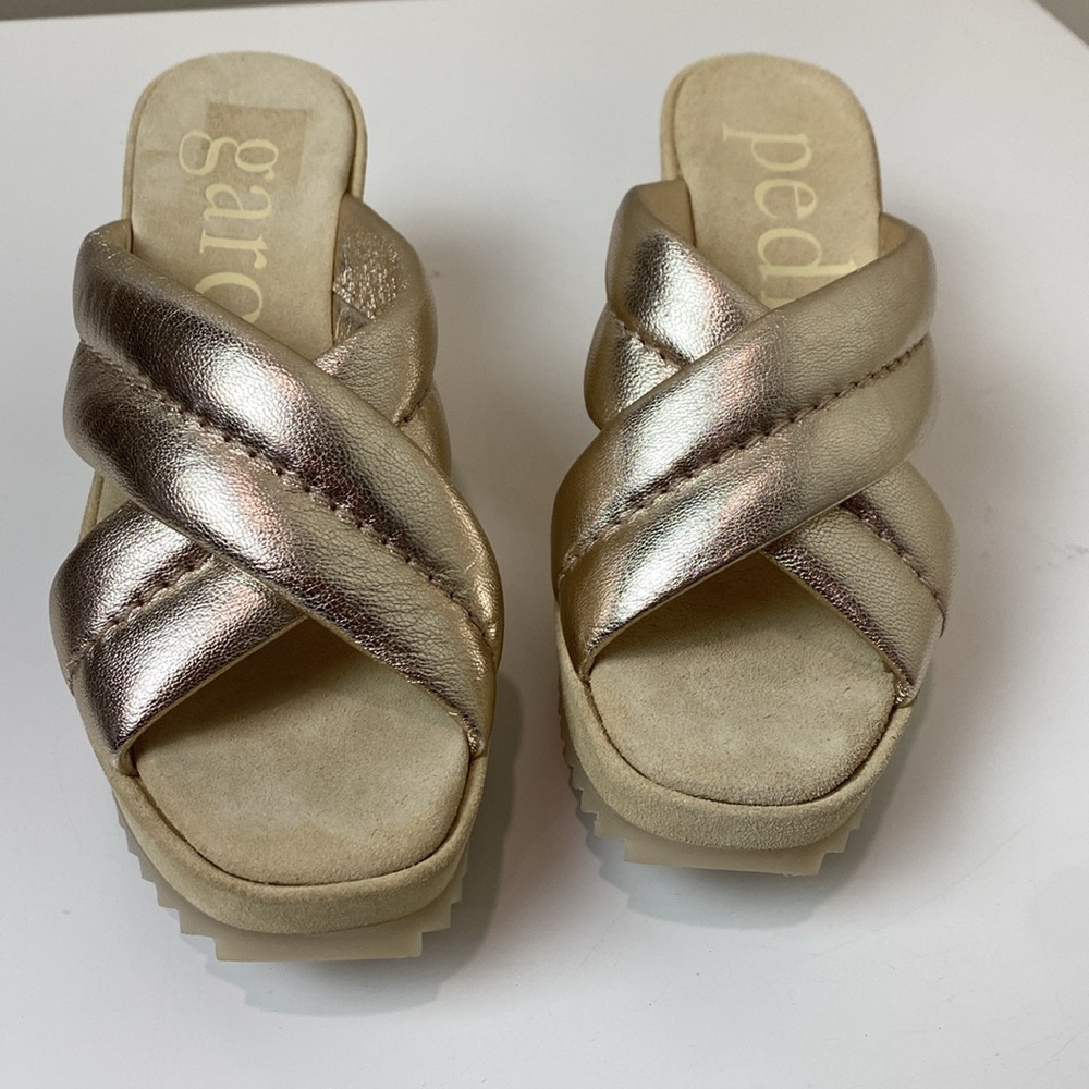 Pedro Garcia Shimmering Gold Wedge Sandals